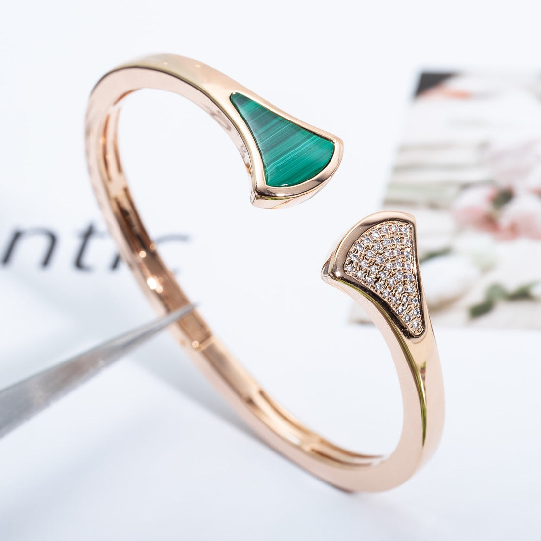 Jewelver DREAM BRACELET OPEN MALACHITE PINK GOLD