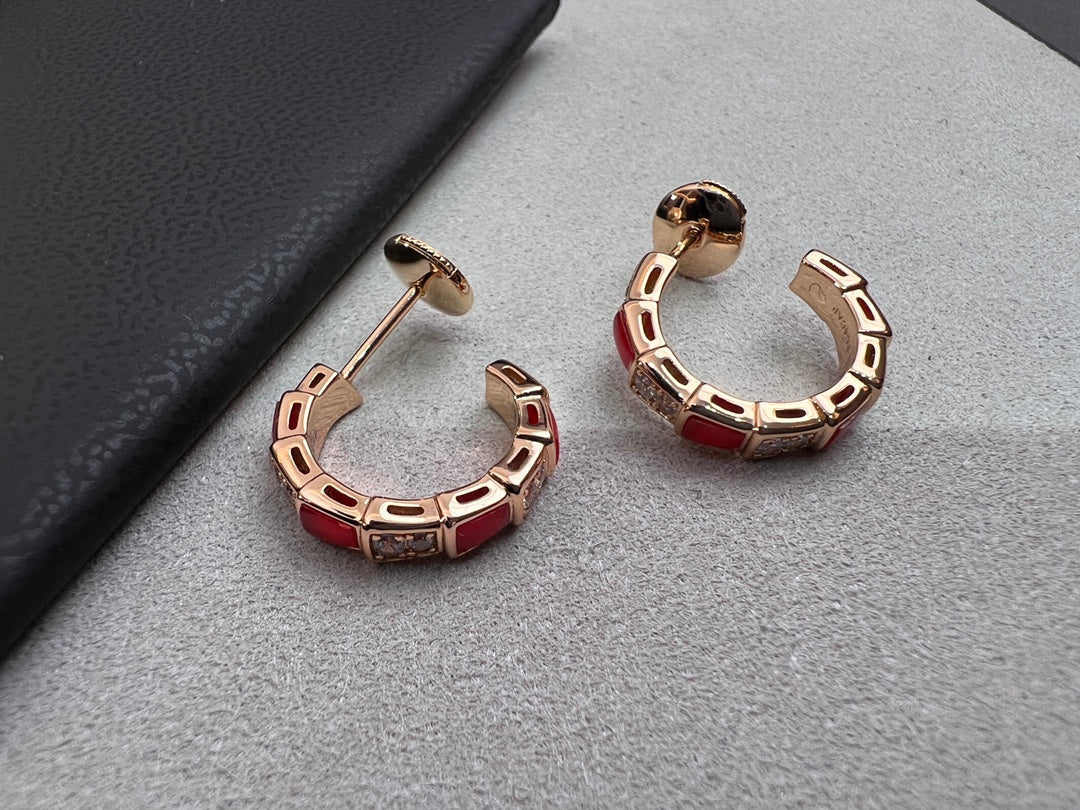 Jewelver SERPENTI CARNELIAN PINK GOLD EARRINGS