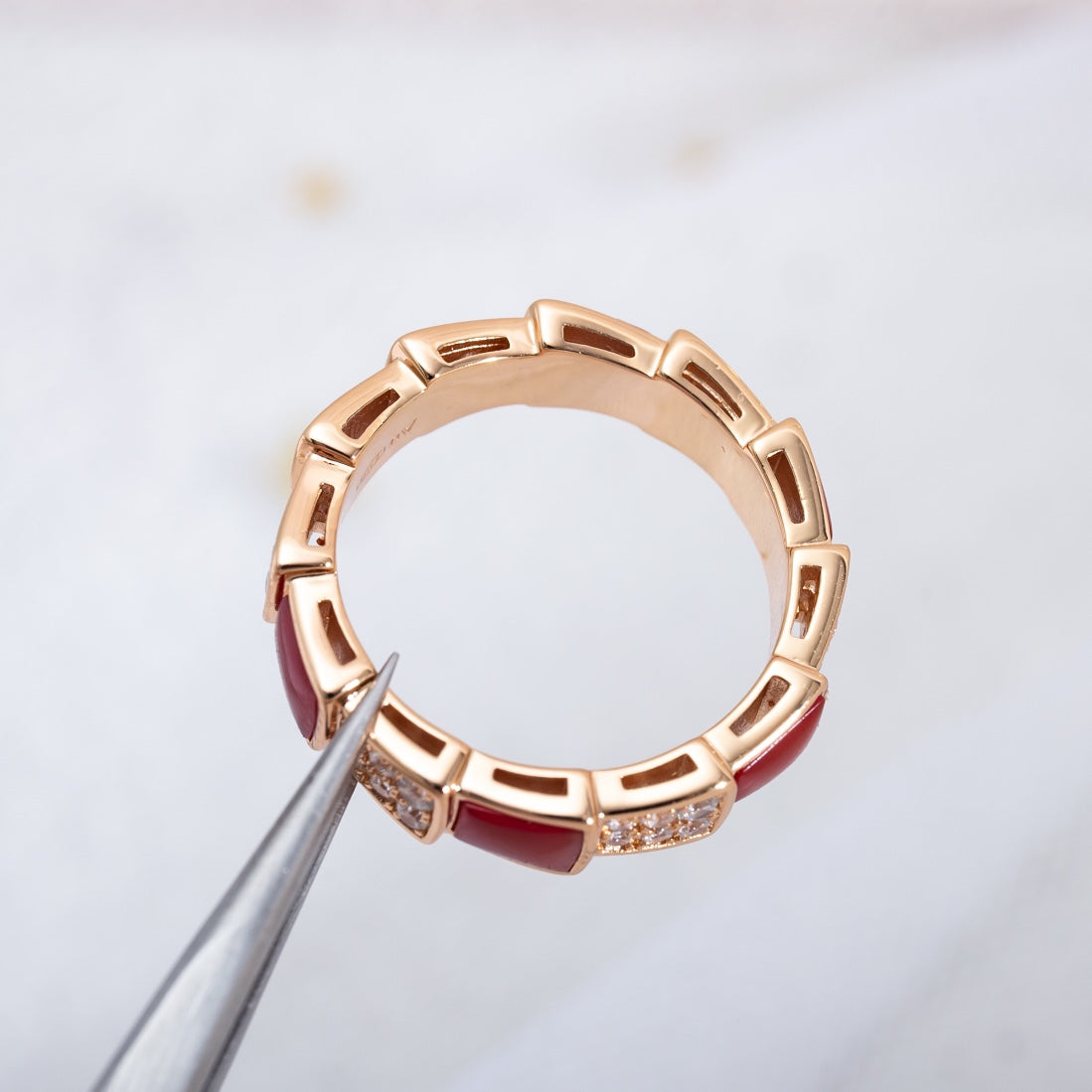Jewelver SERPENTI RING PINK GOLD CARNELIAN DIAMOND PAVED 4MM