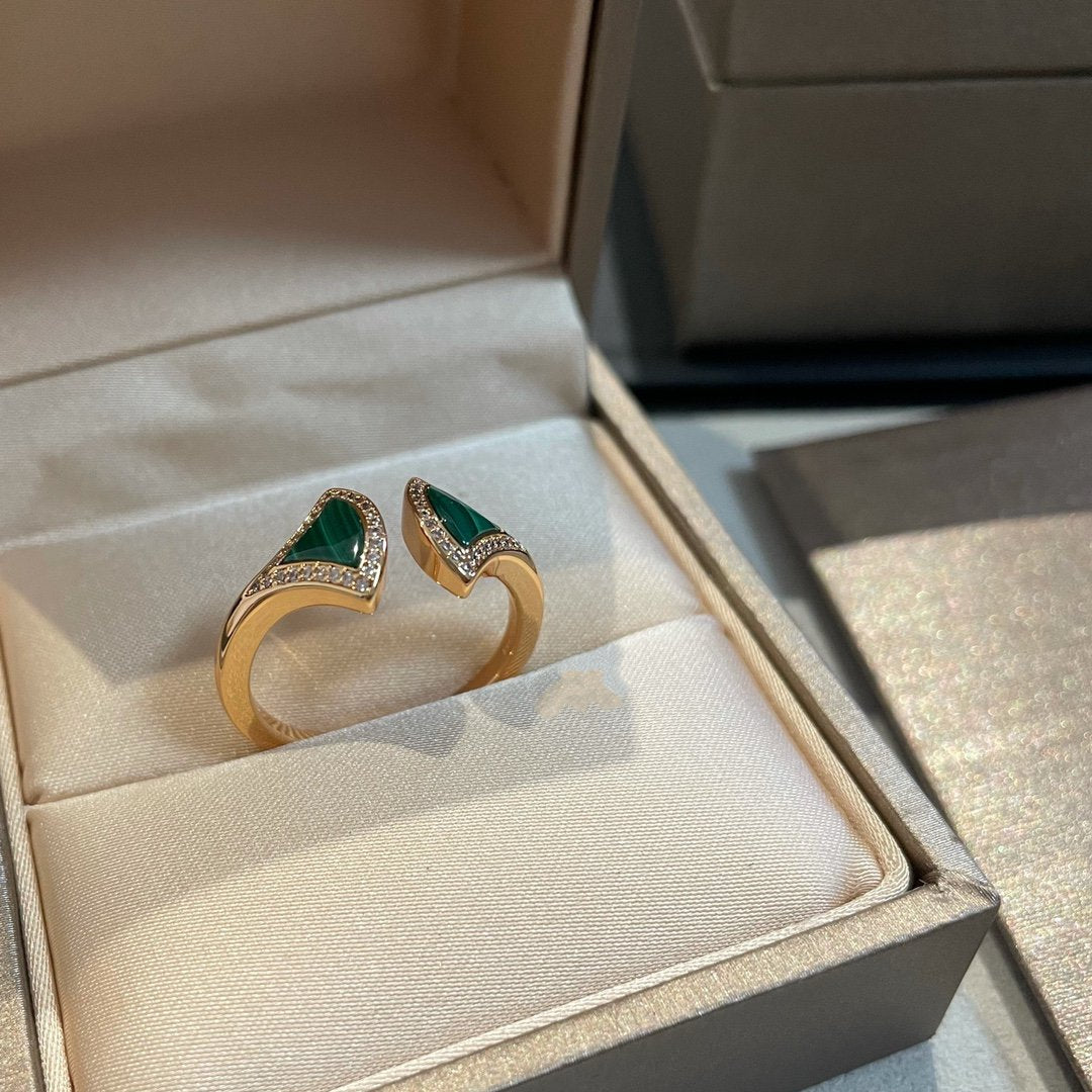 Jewelver DREAM MALACHITE DIAMOND OPEN RING