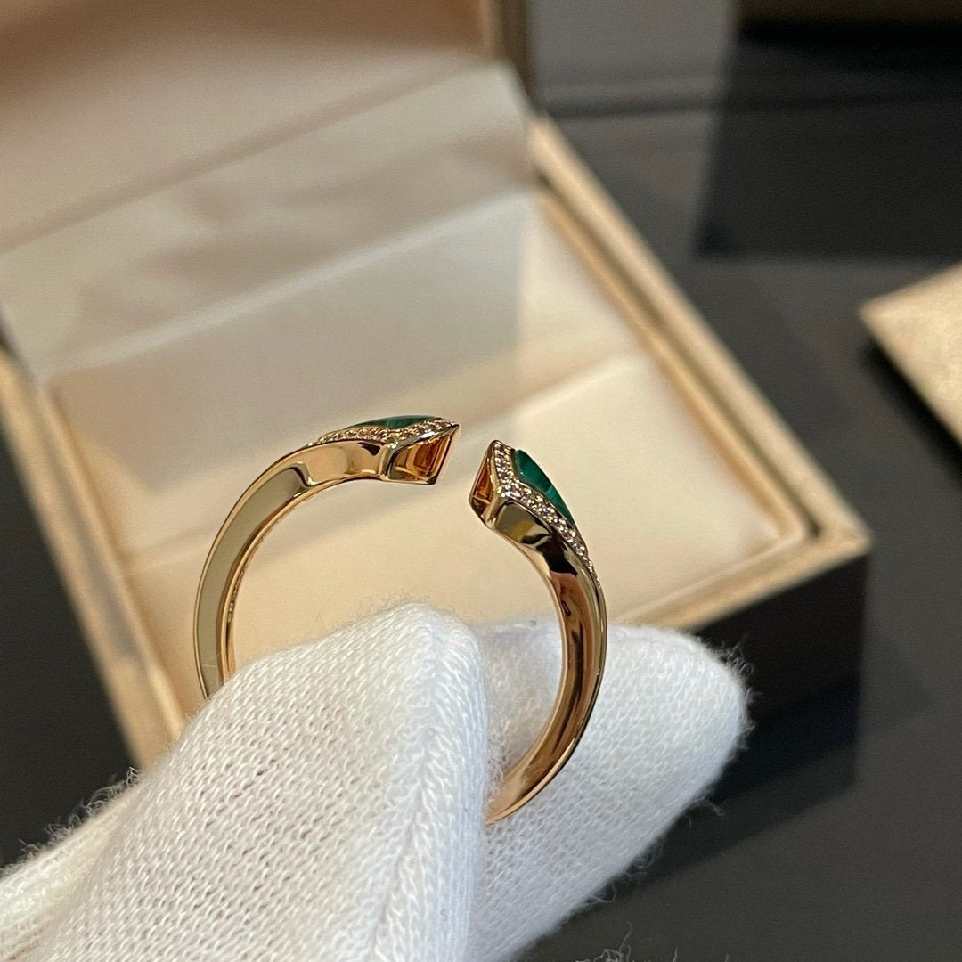 Jewelver DREAM MALACHITE DIAMOND OPEN RING
