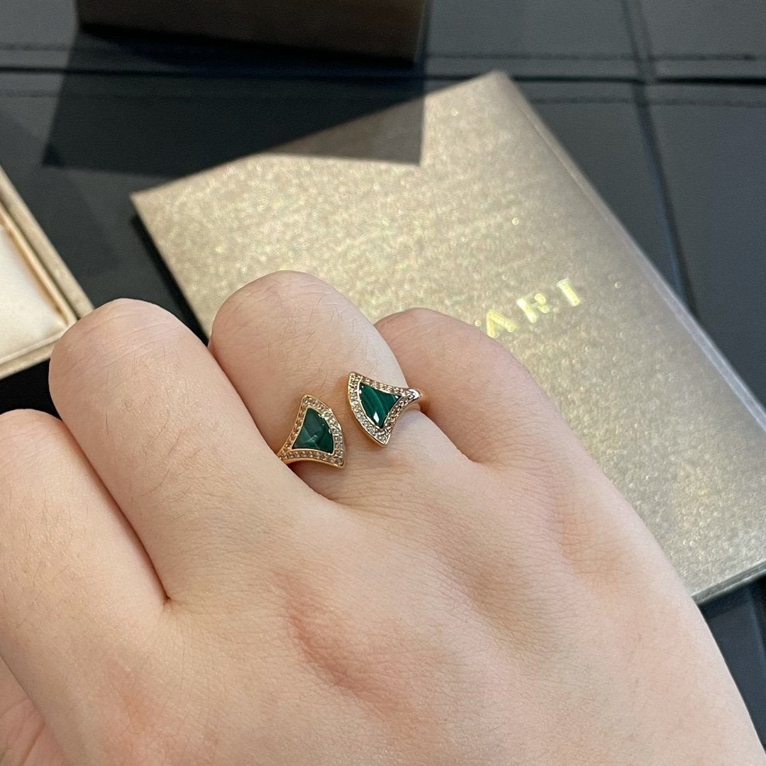 Jewelver DREAM MALACHITE DIAMOND OPEN RING