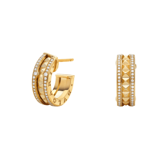 Jewelver ZERO 1 ROCK GOLD EARRINGS WITH STUDDED SPIRAL AND PAVED DIAMONDS