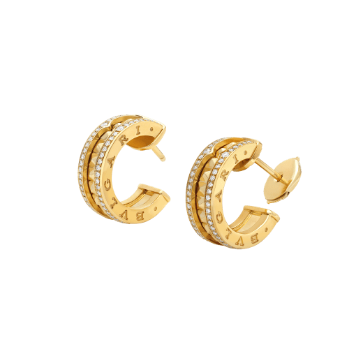 Jewelver ZERO 1 ROCK GOLD EARRINGS WITH STUDDED SPIRAL AND PAVED DIAMONDS