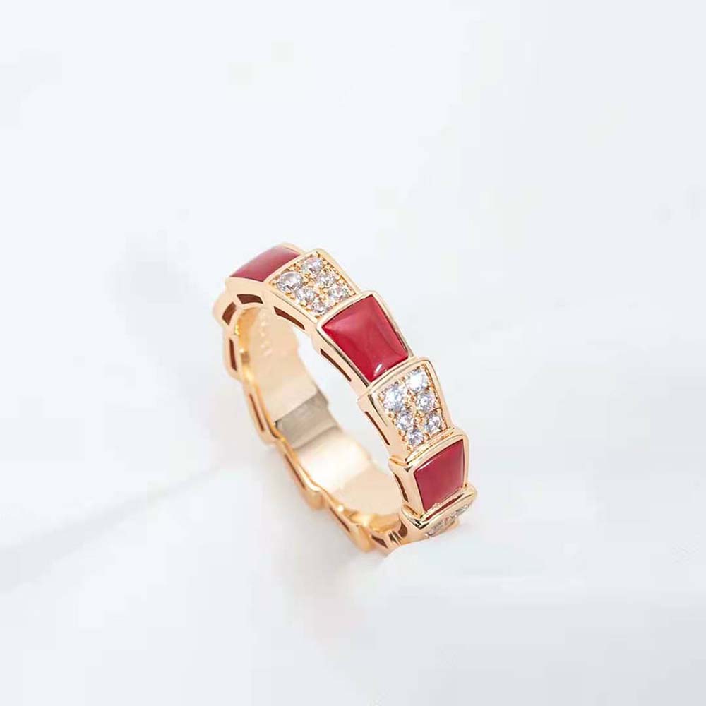 Jewelver SERPENTI RING PINK GOLD CARNELIAN DIAMOND PAVED 4MM