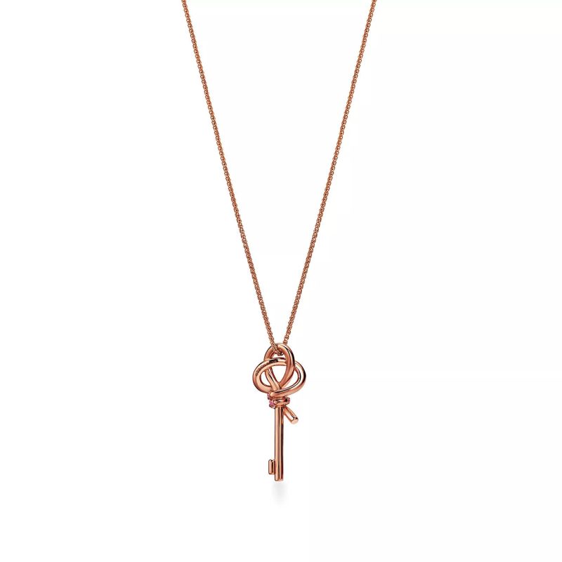 Jewelver T Keys Woven Pink Diamonds Medium Necklace
