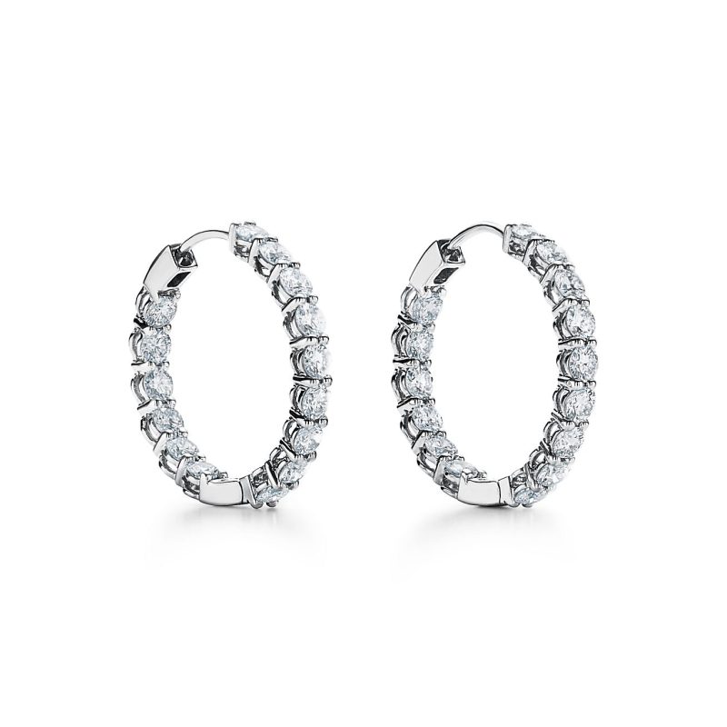 Jewelver T Hoop Diamonds Earrings