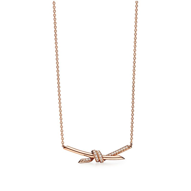 Jewelver T Knot Pendant Diamond Necklace