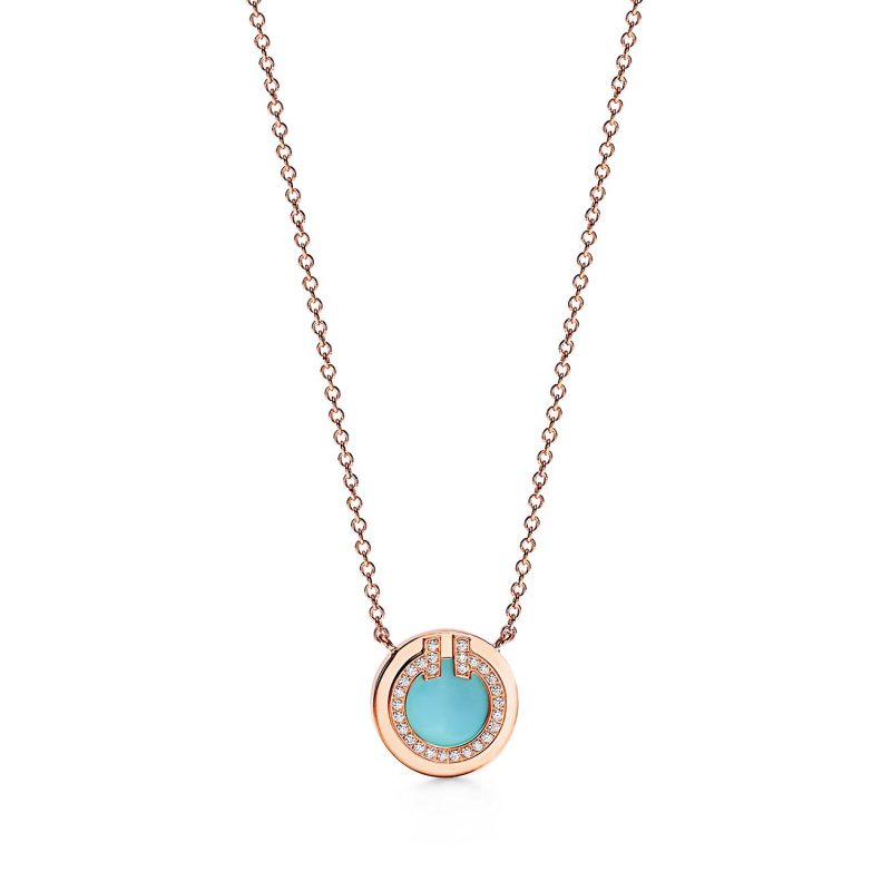 Jewelver T Diamond & Turquoise Circle Pendant Necklace