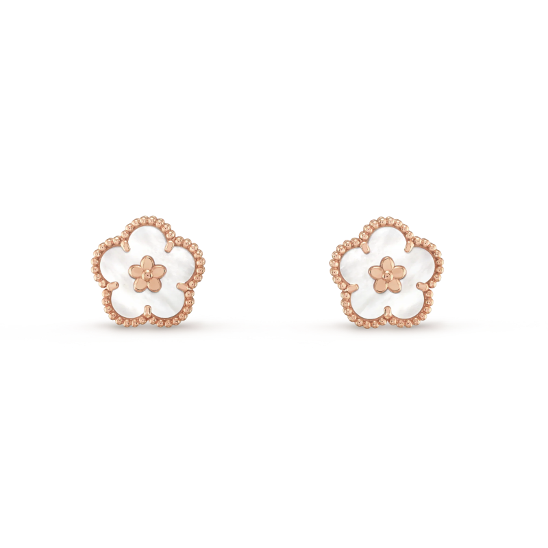 Jewelver Lucky Spring White Blossom Rose Gold Earrings