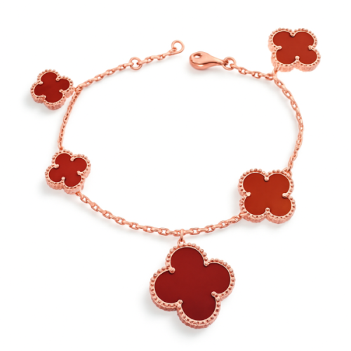 Jewelver Magic Alhambra Five Carnelian Motifs Clover Bracelet Gift