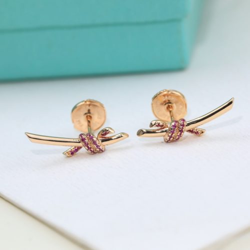 Jewelver T Knot Pink Diamonds Earrings