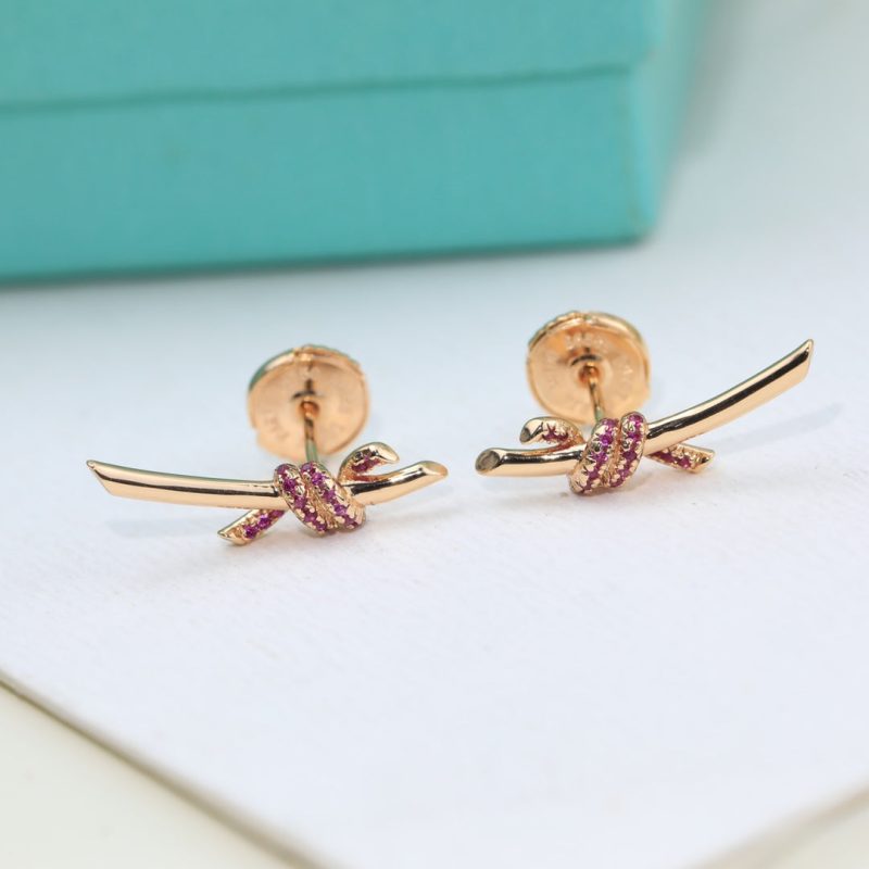 Jewelver T Knot Pink Diamonds Earrings