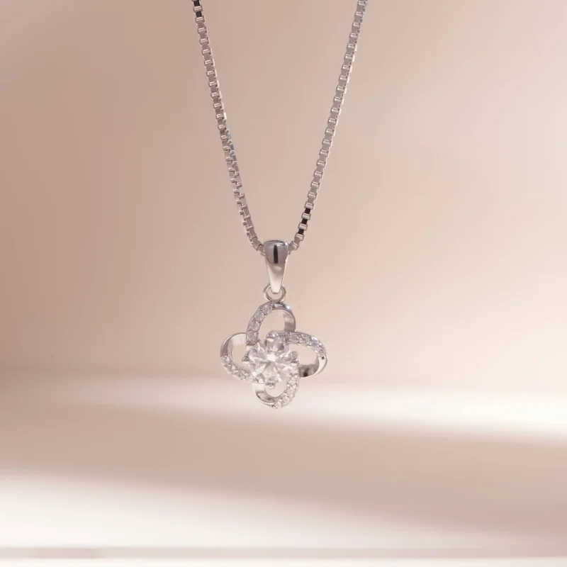 Platinum Plated Silver Necklace With Moissanite
