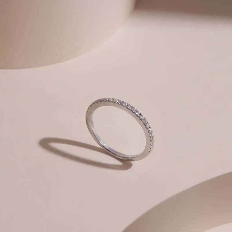 Moissanite Ring In Platinum Plated Silver